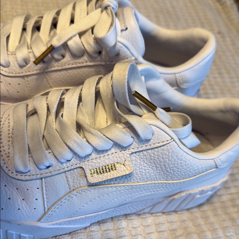 Puma White and Gold Athletic Shoes with Perforated Design - Picture 8 of 9